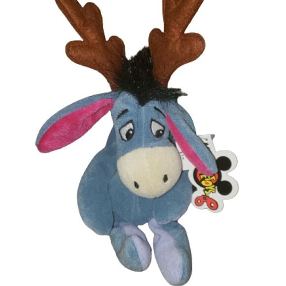 Disney Mousketears Winnie The Pooh Eeyore Christmas Reindeer Beanbag Plush NWT - Picture 1 of 3